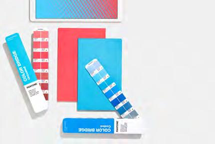 將彩通專色與採用四色疊印的模擬色彩並排呈現於光面銅版與膠版兩種紙上, 以供目視比對, 並包含對應的 及 數值