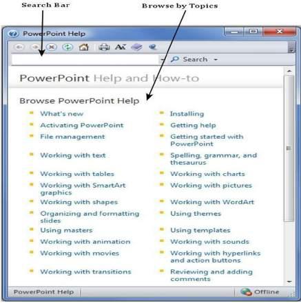 PowerPoint 2010 Help The Help Icon can be used to get PowerPoint related help anytime you need. Clicking on the "?