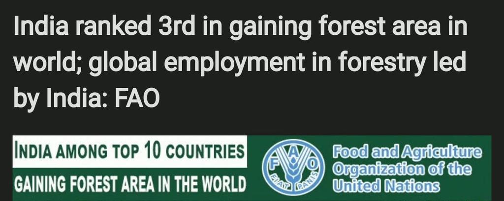 India ranked 3rd in gaining forest area in world; global employment in forestry led by India: