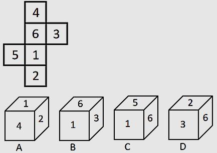 Select the dices that can be formed by folding the given sheet along