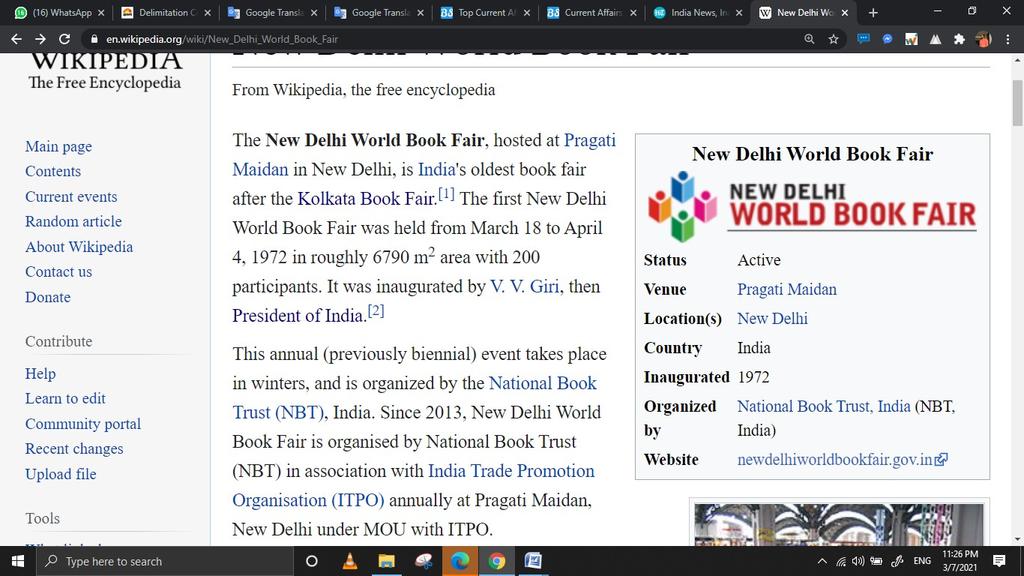 1.New Delhi World Book Fair 2021 has been organised on virtual