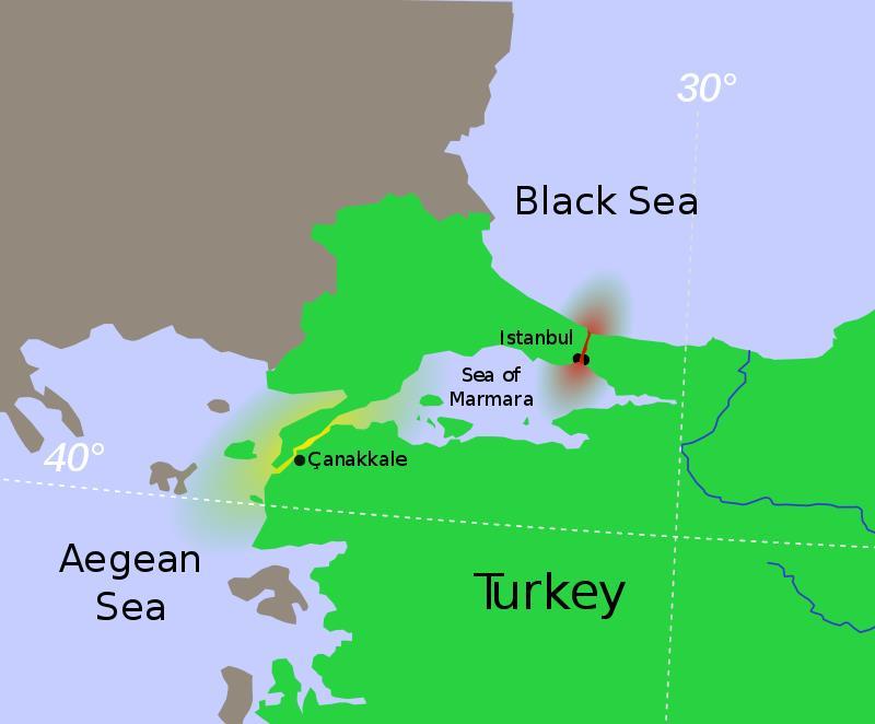 Location of the Bosporus (red) relative to