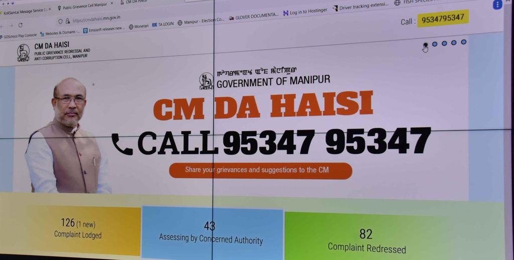 Manipur CM N. Biren Singh has launched 'CM Da Haisi' web portal to address public grievances.