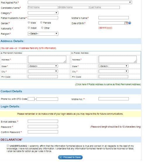 A Fresh Application form will appear kindly fill all the fields carefully and click on Proceed to Save. Do Not Share your password with any body.